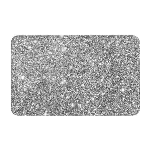 KemEng Silver Glitter Sparkles,Soft Bath Mat Doormat Bath Mat Non-Slip Floor Mat Absorbent Bathroom Pad 49x80 cm