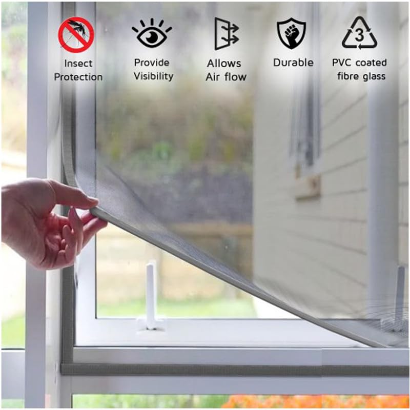 Image of Autarky Fiberglass Mosquito Net Pre Stitched with Fastener Tape on All Four Borders Window Mosquito Net, 120 GSM FiberglassMesh Insect Net - Grey Color,Size -75cm x 75cm