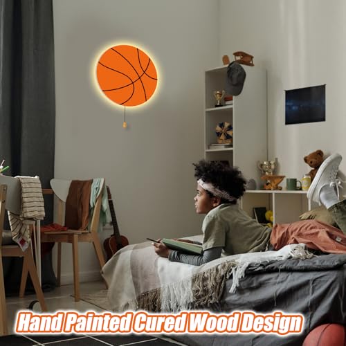 Image of Aurelema Basketball Night Light Wall Lamp Sleeping Nursery Lighting Cute Floating Battery Operated Hanging Lamp for Baby Boys Girls Bedroom Room Nursery Wall Decorations