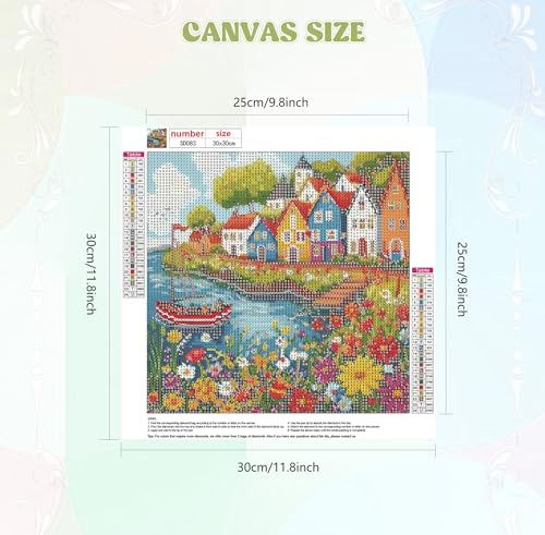 Image of QENSPE Diamond Painting Landscape Art Kits for Adults, DIY Full Drill Diamond Art Kit for Beginners, 5D Colorful Houses Round Diamond Dots Paintings Gem Art Crafts Home Wall Decor Gifts 30x30cm