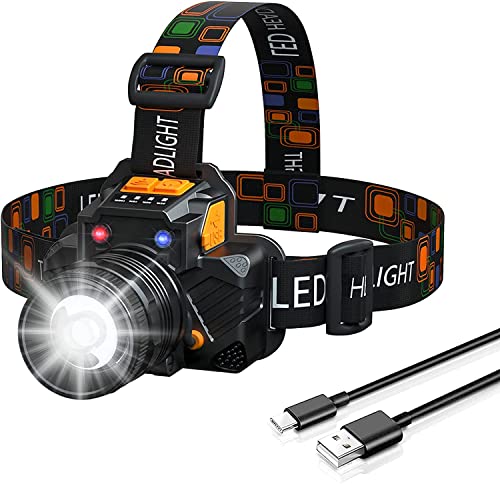 GARRAS Stirnlampe LED Wiederaufladbar, 90° drehbar, verstellbarer Zoom, ultralanger Ausdauer Kopflampe,IPX5 wasserdicht, 3 Lichtmodi, geeignet für Camping, Laufen, Radfahren, Angeln Cover