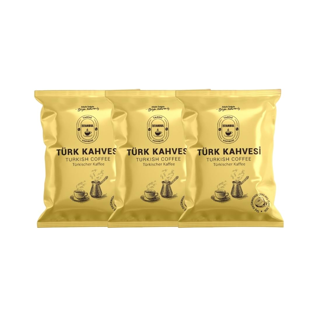 Turkish coffee, Tarihi İstanbul Kahvecisi Turkish Coffee, 10.5 Ounce/300 gr (3.5 Ounce Bags, Pack of 3), Medium Roast and In Stone Mill Ground%100 Arabica Coffee, Original Turkish Coffee
