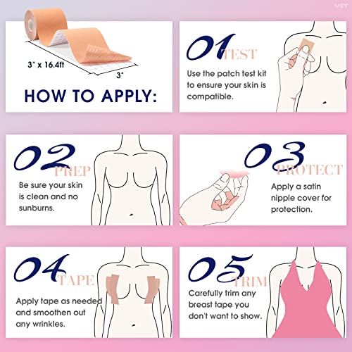Image of VBT Boob Tape - Breast Lift Tape, Body Tape for Breast Lift w 2 Pcs Silicone Breast Reusable Adhesive Bra, Bob Tape for Large Breasts A-G Cup, Nude