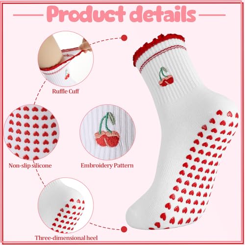 Image of Jspupifip 2 /4 /5 Pairs Cute Pilates Socks for Women Embroidery Non Slip Yoga Socks for Barre Workout Hospital