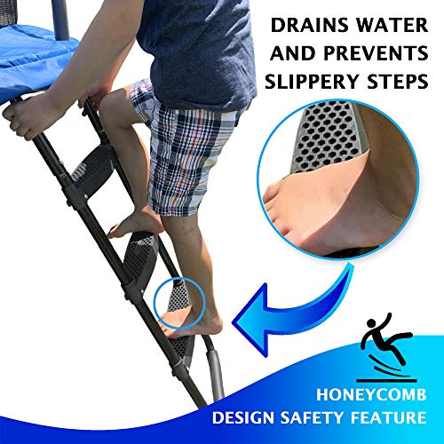 Magerdy Fields Trampoline Ladder with 3 Wide Steps - Heavy Duty - Fits Size 10,12,14,16 FT Trampolines- Includes a 3 Pocket Shoe Storage Bag for Hanging