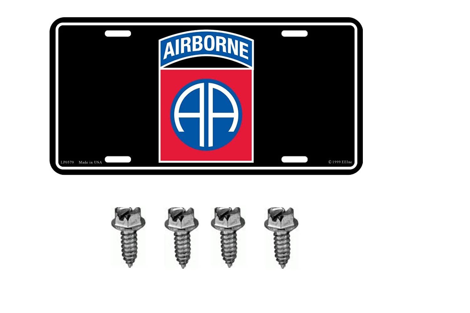 United States Army 82nd Airborne Automobile Metal License Plate Including Fastener Screws