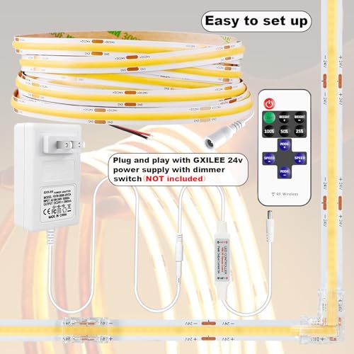 Tira Led COB luz blanca cálida con fuente y dimmer miniatura 7