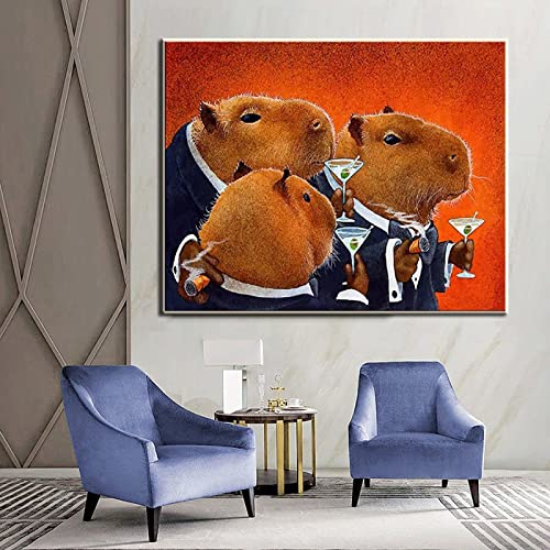 Tomart Cartoon Animal Poster Capybara Club Drinking Poster Canvas Painting Posters And Prints Wall Art Pictures For Living Room Bedroom Decor 24X32Inch(60X80Cm) Unframe-Style #TOP3