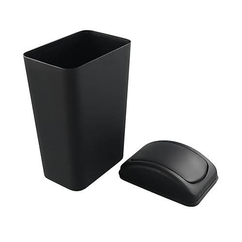 Miniatura 6 de Hespama Bote de basura delgado, cubo de basura negro con tapa abatible de 14L para espacio estrecho