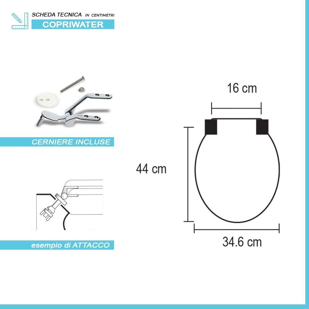 Coprivaso wc water sedile Conca Ideal Standard, modello Compatibile Dedicato, cerniere metallo cromo (Bianco Ideal Standard)