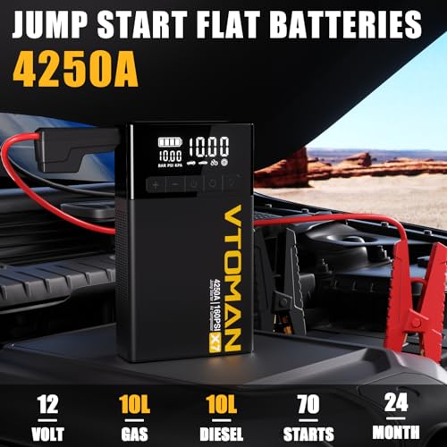 Vtoman EPOWER-325 X7 Jump Starter With Air Compressor, 4250A Portable Car Jumper With 160Psi Digital Tire Inflator,12V Lithium Battery Charger Booster Box thumb #1