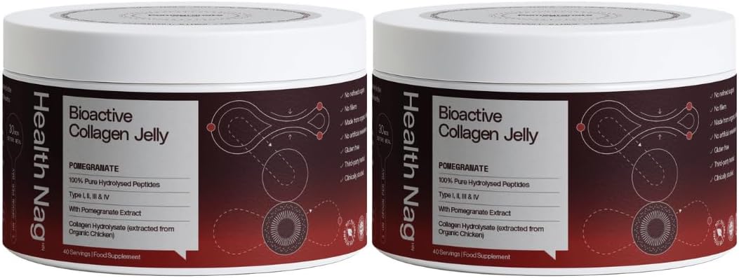 Bioactive Collagen Jelly - 400g, 100% Pure Hydrolysed Peptides of Type I, II, III & IV - Pomegranate Flavor - Pack of 2 (Delivered in a Chilled Van)