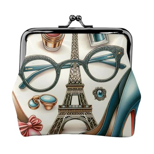 Pu Leather Buckle Coin Purse Eiffel-Tower-High-Heel-Glasses Girls Kiss-Lock Change Purse Wallets