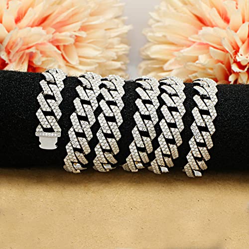 SAVEARTH DIAMONDS 15.25 Ct to 28.25 Ct Lab Created Moissanite 12MM Width Cuban Link Chain Necklace In 14k Gold Plated Sterling Silver 16" to 30" Length, Valentine's Day Gift For Him3