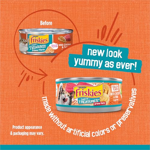 Purina Friskies Wet Cat Food Tasty Treasures With Chicken and Tuna in Gravy (Scallop Flavor) - (Pack of 24) 5.5 oz. Cans