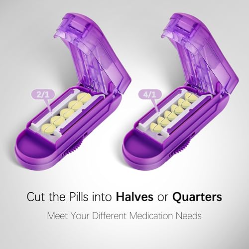 Image of Pill Cutter Splitter for Small and Tiny Pills, Pill Cutter for Small or Large Pills, Pill Splitter for Multiple Pills at a Time with Centering Device and Stainless Steel Blade (Purple)