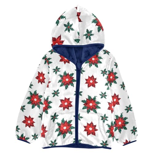 CaTaKu Boys Fleece Jacket Zip Up Hoodie Buffalo Poinsettia Christmas Toddler Kids Fall Winter Jacket for Boys 3-10Y