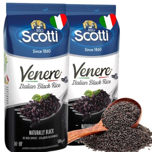 Black Grain Rice, 1.1 lbs (500g), Product of Italy, Riso Scotti, Venere, Premium Quality Whole Grain Rice, Wheat Free, Ancient Whole Wild Grain, (500 g (1.1 lbs),