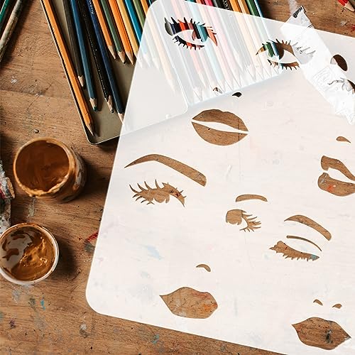 FINGERINSPIRE Female Face Painting Stencil 30x30cm Reusable Facial Expression Stencil Woman Face Drawing Template for Painting on Wood Canvas - Image 3