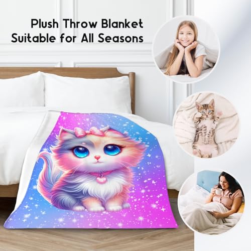Girls Blanket Gifts - Blanket with Cat for Cat Lovers - Comfy Cozy Flannel Throws for Couch, Office 40"x50"