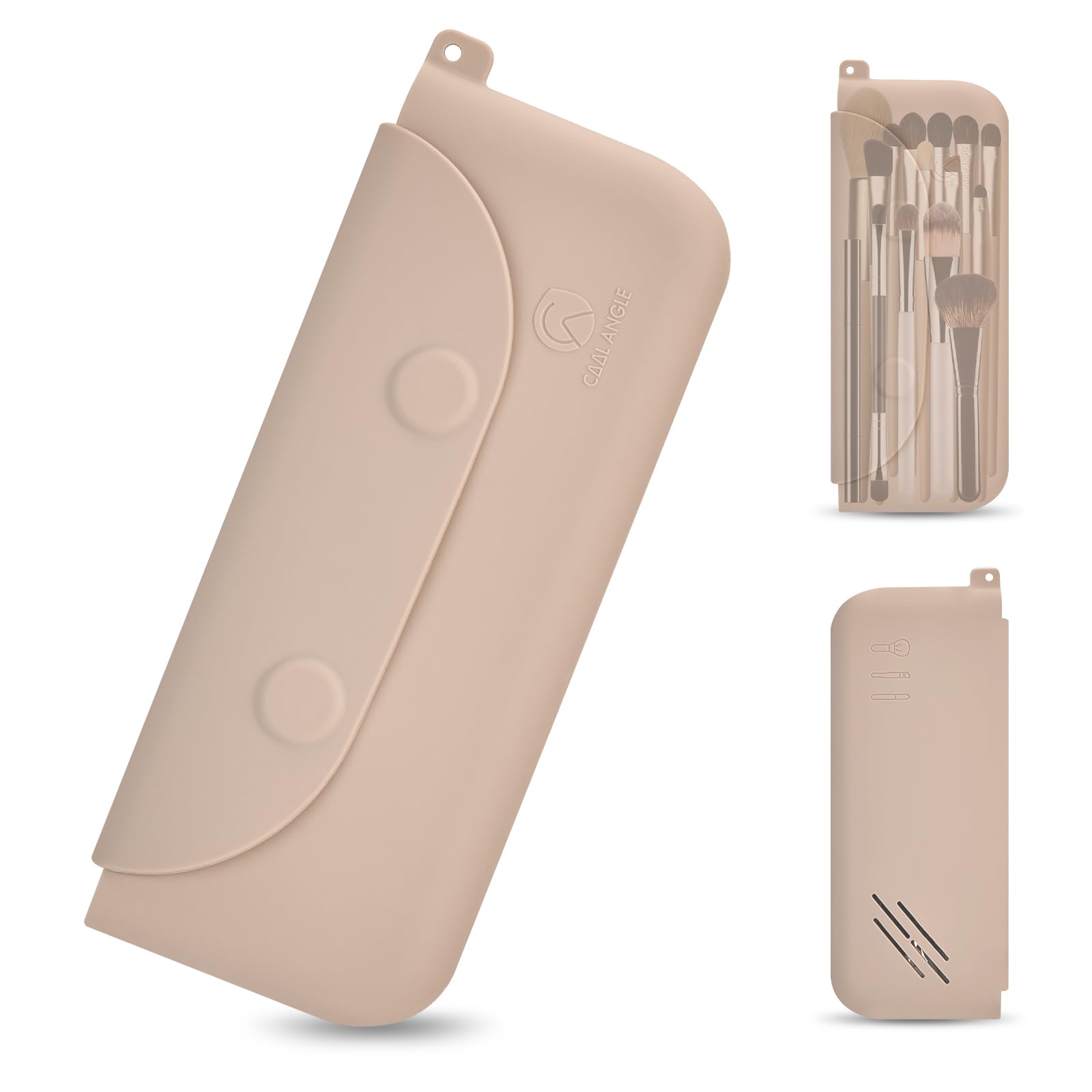 COOL-ANGLE Silicone Makeup Brush Holder Large Travel Makeup Brush Case Original Design Brushes Holder with Magnetic Closure Khaki