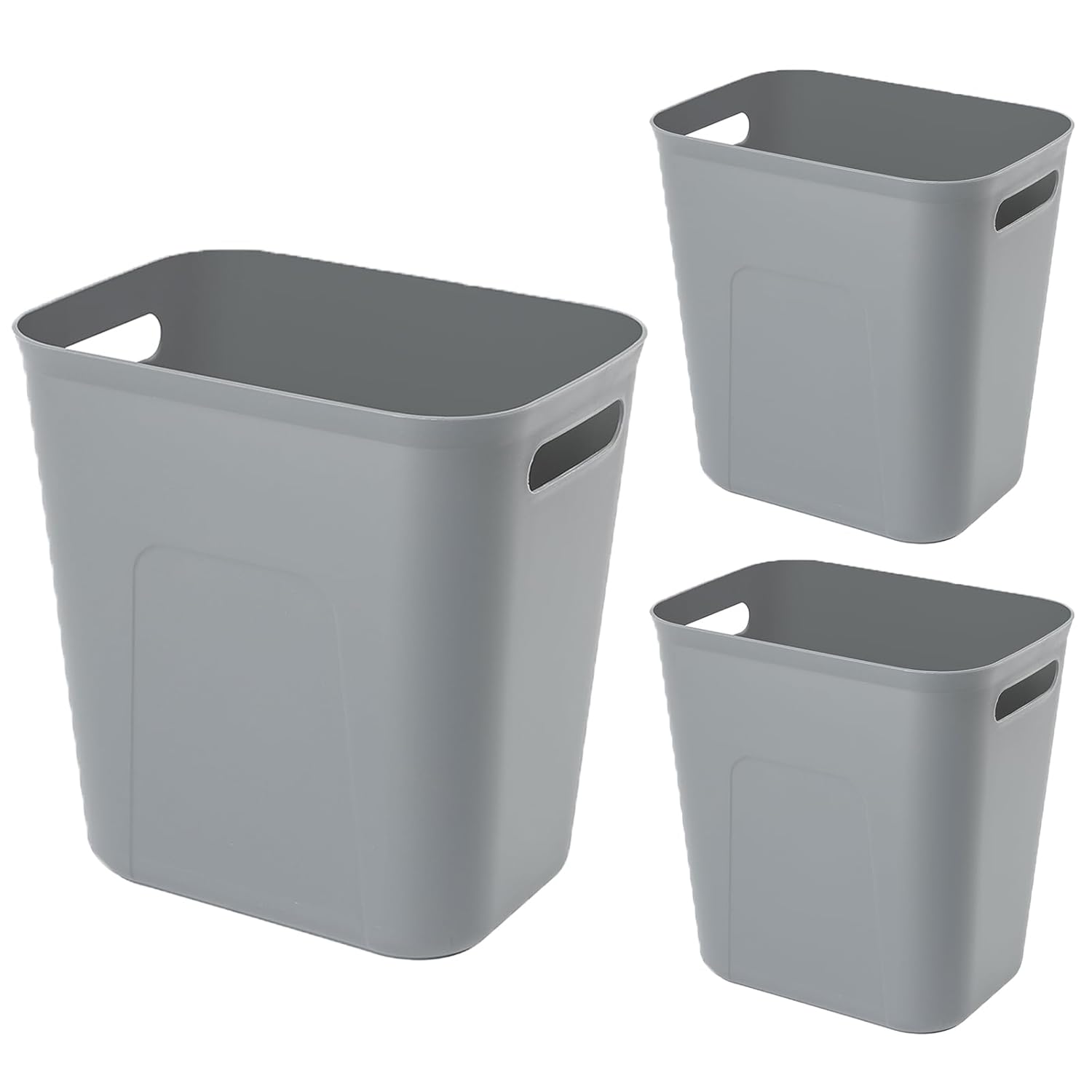 UUJOLY Plastic Small Trash Can Wastebasket, Garbage Container Basket for Bathrooms, Laundry Room, Kitchens, Offices, Kids Rooms, Dorms, 3.5 Gallon, Grey, 3 Pack