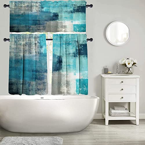 Jacrane Turquoise Kitchen Curtains And Valances Set 3 Piece Valances For Living Room,Tier Curtains For Window Treatment Tiers Rod Pocket Curtain For Bathroom Bedroom Living Room #TOP1