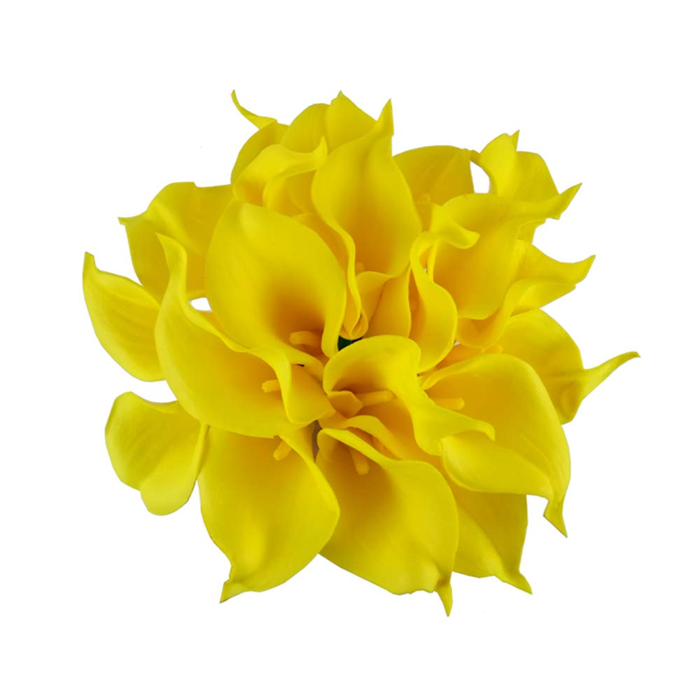 Wuudi 20pcs Calla Lily Bridal Wedding Bouquet Head Latex Real Touch Flower Bouquets(Yellow)