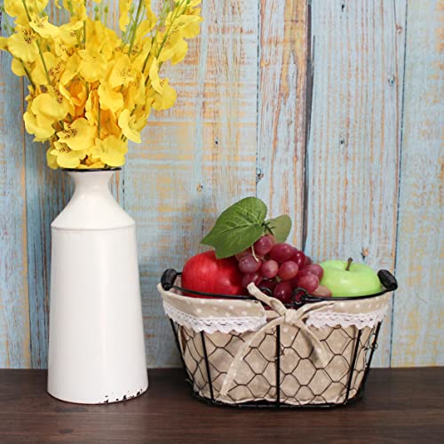 Cvhomedeco. Oval Chicken Wire Fruit Basket Rustic Bread Basket With Swimming Handle And Fabric Liner. Matt Black, 9-3/4 X 6-3/4 X 4-1/2 Inch #TOP2