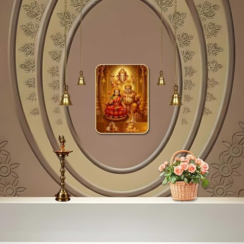 Image of SAF Ganesha Lakshmi Kubera Wall Art with Table Top Stand & Wall Hanging Hole | Premium MDF Religious Painting for Home Mandir Vastu Decor