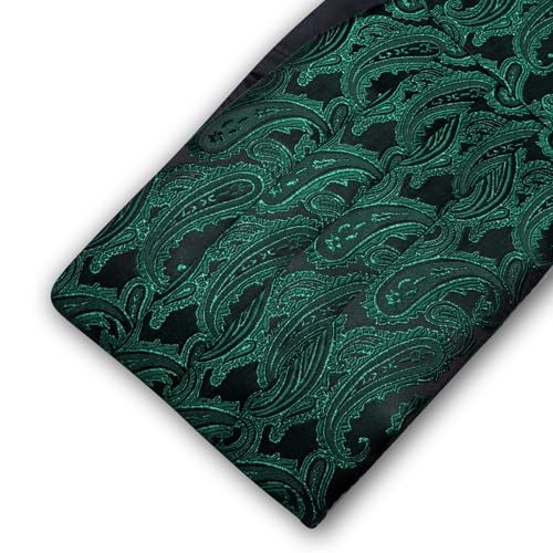 Image of YOHOWA Men Cummerbund Bow Tie Set Silk Paisley Formal Pre-Tied Bowtie Pocket Square Cufflinks Wedding Party Prom