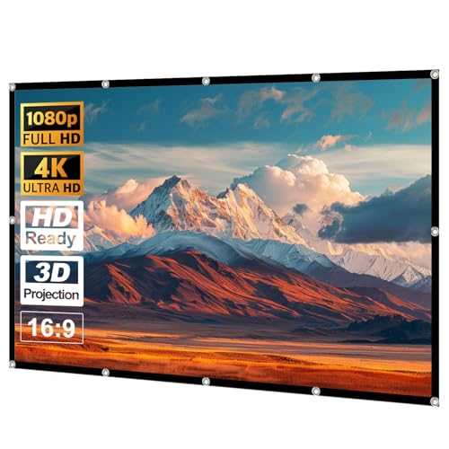 100 Inch Projector Screen 16:9 4K HD Foldable Wrinkle-Free Washable Fabric Portable White Projection Screen,Dual-Sided Projection W87×H49,Indoor Outdoor Home Theater,Accurate Color Rendering