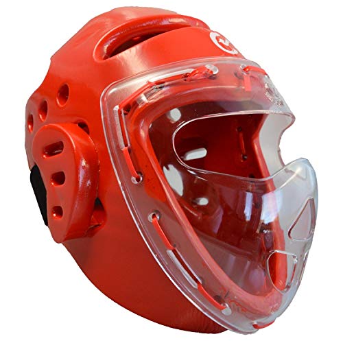 Casque de taekwondo avec masque integral protection visage art martial combat bleu