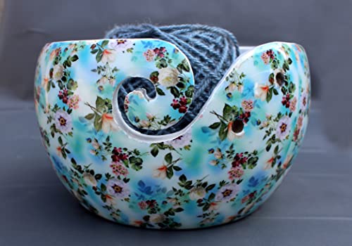 Image of Multi Purpose Wooden Yarn Bowl - Yarn Holder Rosewood - Knitting Bowl Handmade Wooden Yarn Bowl for Knitting and Crochet | Large Knitting Bowl Mother's Day Gift (Sky-Blue)