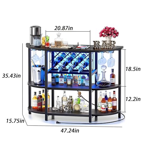 Soporte de vino metálico negro 3 niveles con luz LED miniatura 6
