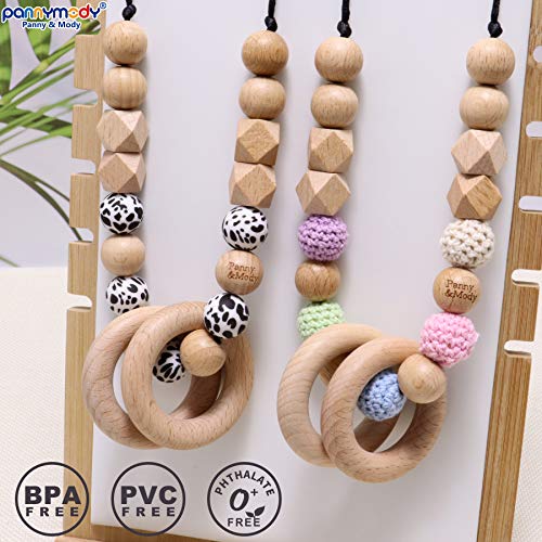 Baby tandjes ketting voor moeder om te dragen, voedselkwaliteit siliconen houten ring verpleging ketting voor baby om… - Image 5