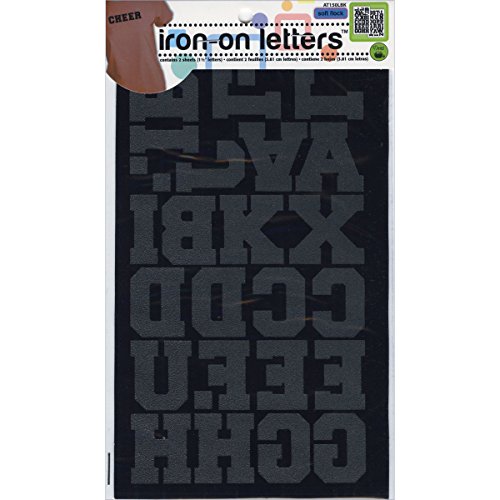 Dritz Iron-on Letters, 1-1/2-Inch, Soft Flock Athletic, 2 Sheets, Black