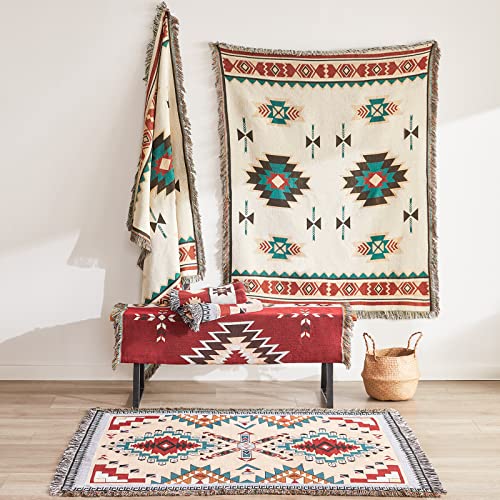 Touchat Native American Blanket Boho Throw Blanket For Sofa And Bed, Mexican Decorative Farmhouse Blanket, Southwest Decor Woven Blanket, Aztec Throw Blankets Bohemian With Tassel(Beige,50×60 Inch) #TOP2