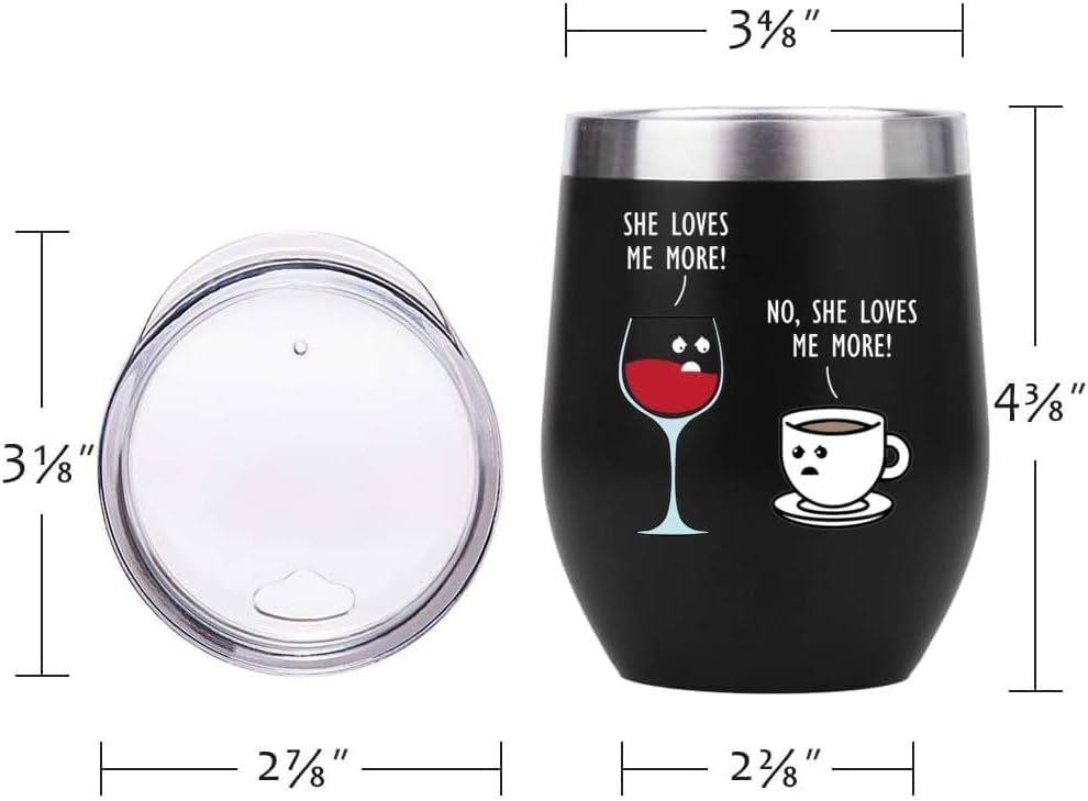 ATHAND She Loves Me More Wine Tumbler,12 Oz Insulated Stainless Steel Iced Coffee Tumbler with Lid,Funny Travel Coffee Mug Cup Water Bottle,Cute Christmas Birthday Gift for Wife, Mom,Women,Men(Black) - Image 3
