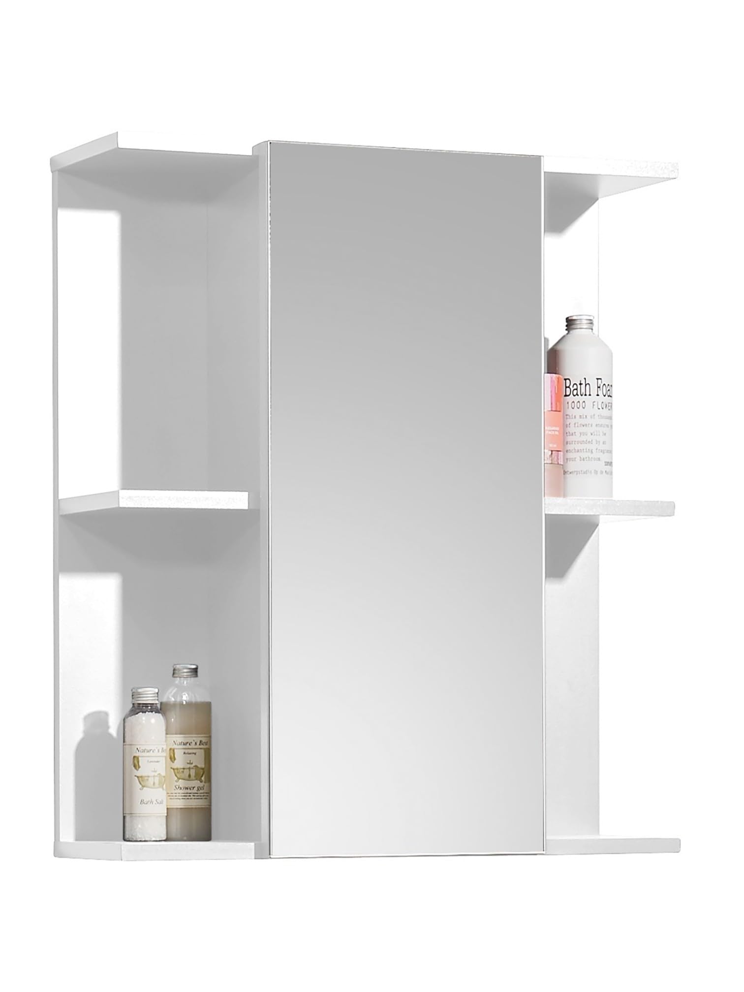 moebel-dich-auf Badezimmer Badmöbel Vail Korpus Viking Oak 5-St., Hochschrank, Spiegelschrank, Wbu, Set 1 (Weiß Hochglanz)