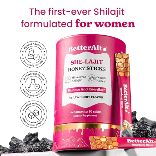 Image of BetterAlt SHE-Lajit Strawberry Honeysticks|Shilajit for Women with Shatavari & Saffron for hormonal Balance & Energy Boost|Tasty sticks with Goodness of Pure Himalayan Shilajit|30 Sticks