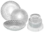 Deconation Service De Table 18 Pièces En Verre Effet Rosaces Diamants   Assiettes Toutes En Verre
