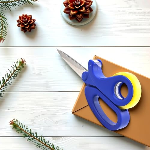 2-in-1 Scissors & Integrated Clear Sticky Tape Dispenser Cutter – Desktop Tape Dispenser for Gift Wrapping, Multi-Purpose Scissor with Tape for Office, School, and Home Use (1Pcs)