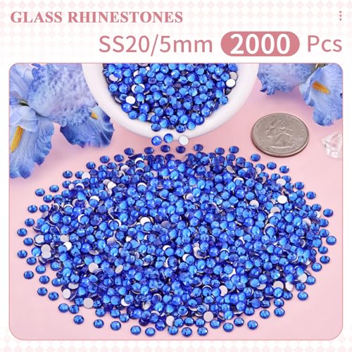 Image of 2000PCS SS20 /5mm Crystal Glass Rhinestones for Bedazzling (Blue /Sapphire) | Flatback Rhinestones for Crafting DIY Nail Art Makeup Decoration, Gems Diomand Charms for Tumbler Shoes Clothing Mug
