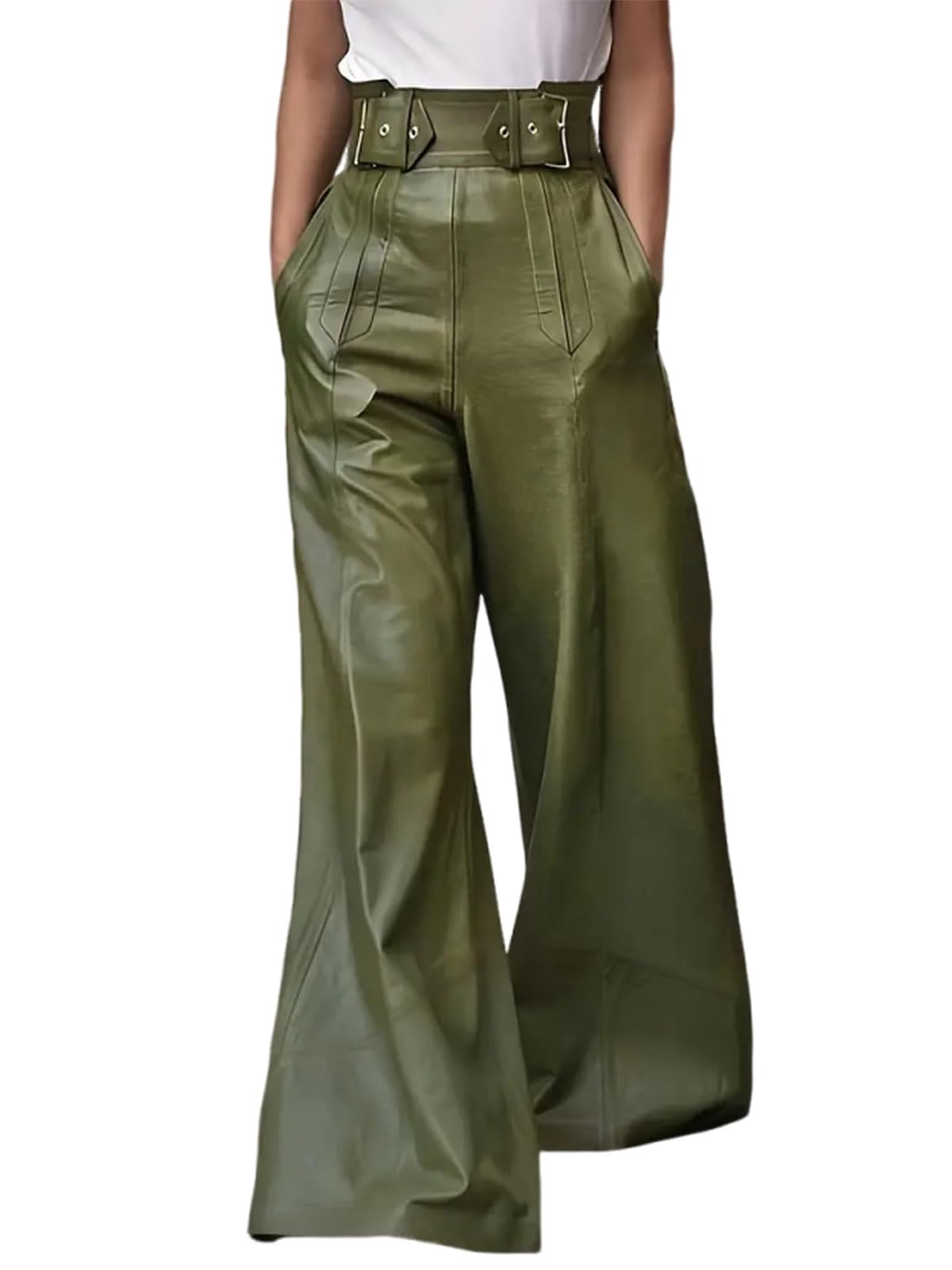 utcoco Leather Pants for Women 2026 Fashion Stretch High Waisted Wide Leg PU Faux Leather Pants