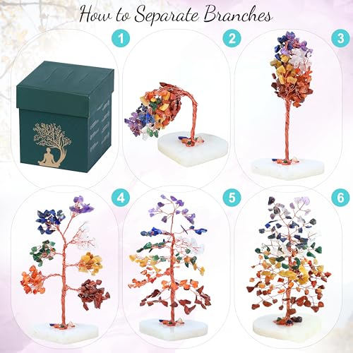 Image of Crocon Crystal Heart Base 7 Chakra Tree of Life, Birthday Gifts for Women | Healing Crystals Tree Brings Positive Energy, Good Luck, Feng Shui House & Office Desk Decor for Girlfriend & Wife Present