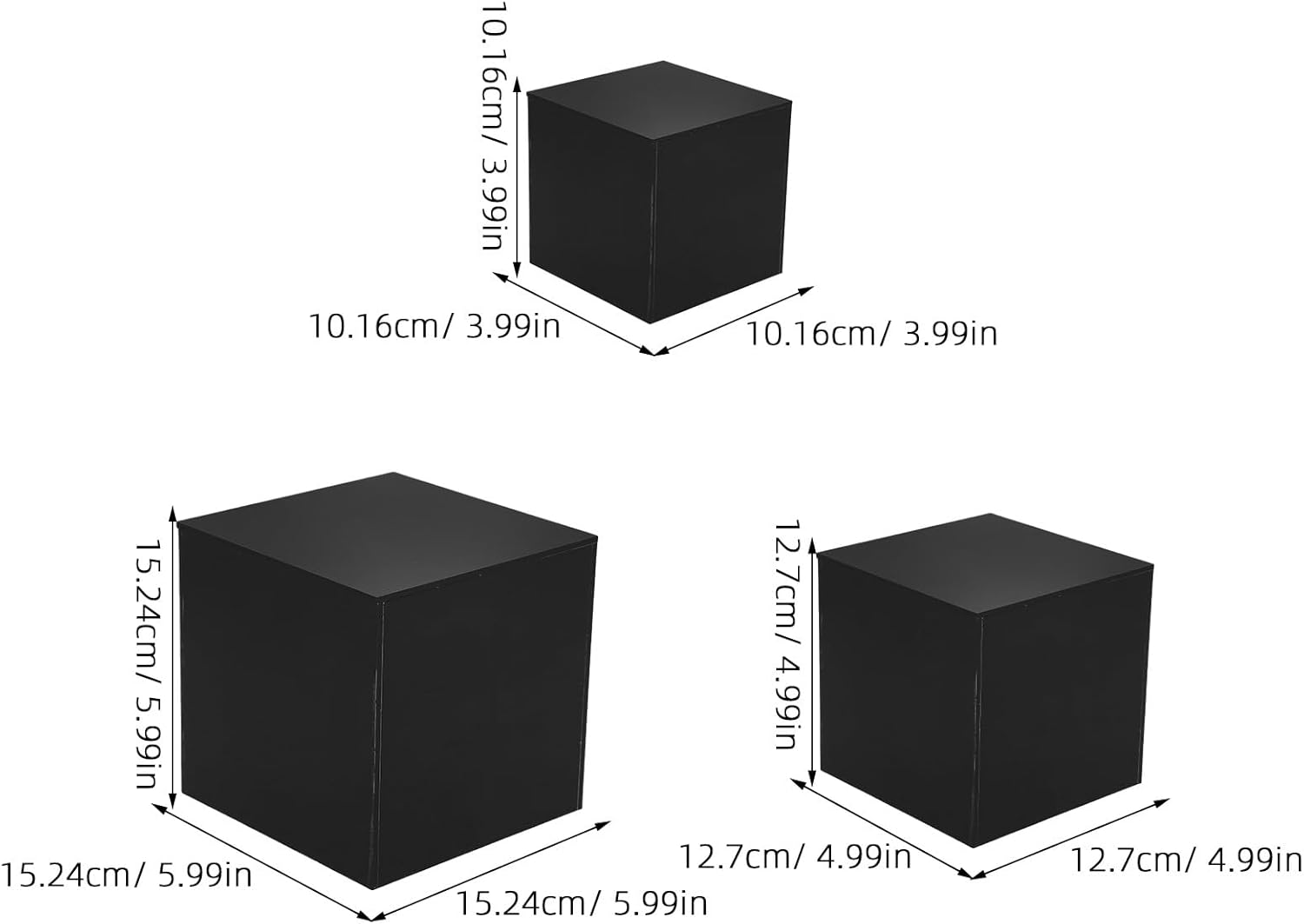3pcs Black Buffet Risers Set: 4"/5"/6" Acrylic Display Riser Cube Boxes - Small Acrylic Display Shelves for Food, Retail, Wedding, Dessert, and Collectible Table Presentation