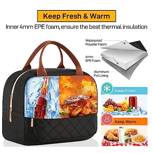 HOMESPON Insulated Lunch Bag for Women Men Work Adult Cool Bag Lunch Box Container Ladies Lunch Tote (Golden Black) - Image 2