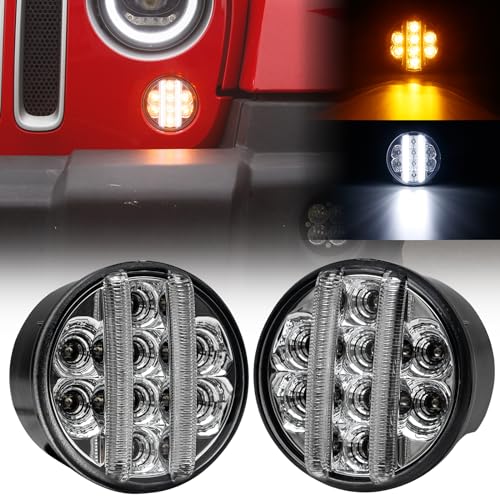 Image of for JK Front Turn Signal LED Lights Running Lamps Compatible with Wrangler JK JKU 2007-2018,White Vertical LED Bar as Daytime Running Lights,Amber Yellow LED as Turn Signal Lights(Clear Lens)