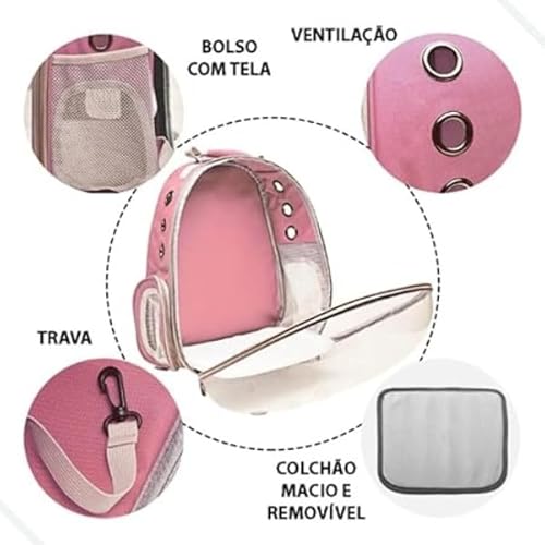 Mochila Pet Para Transporte De Cães E Gatos Visão Panorâmica (ROSA)